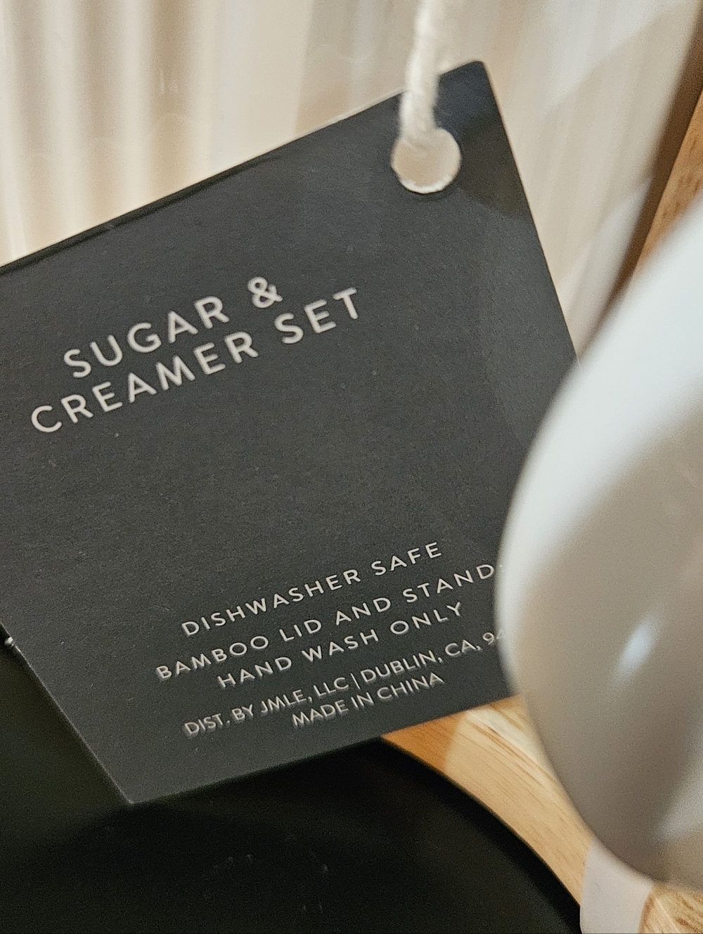Chic White Ceramic Sugar and Creamer Set with Bamboo Stand - Picture 6 of 7